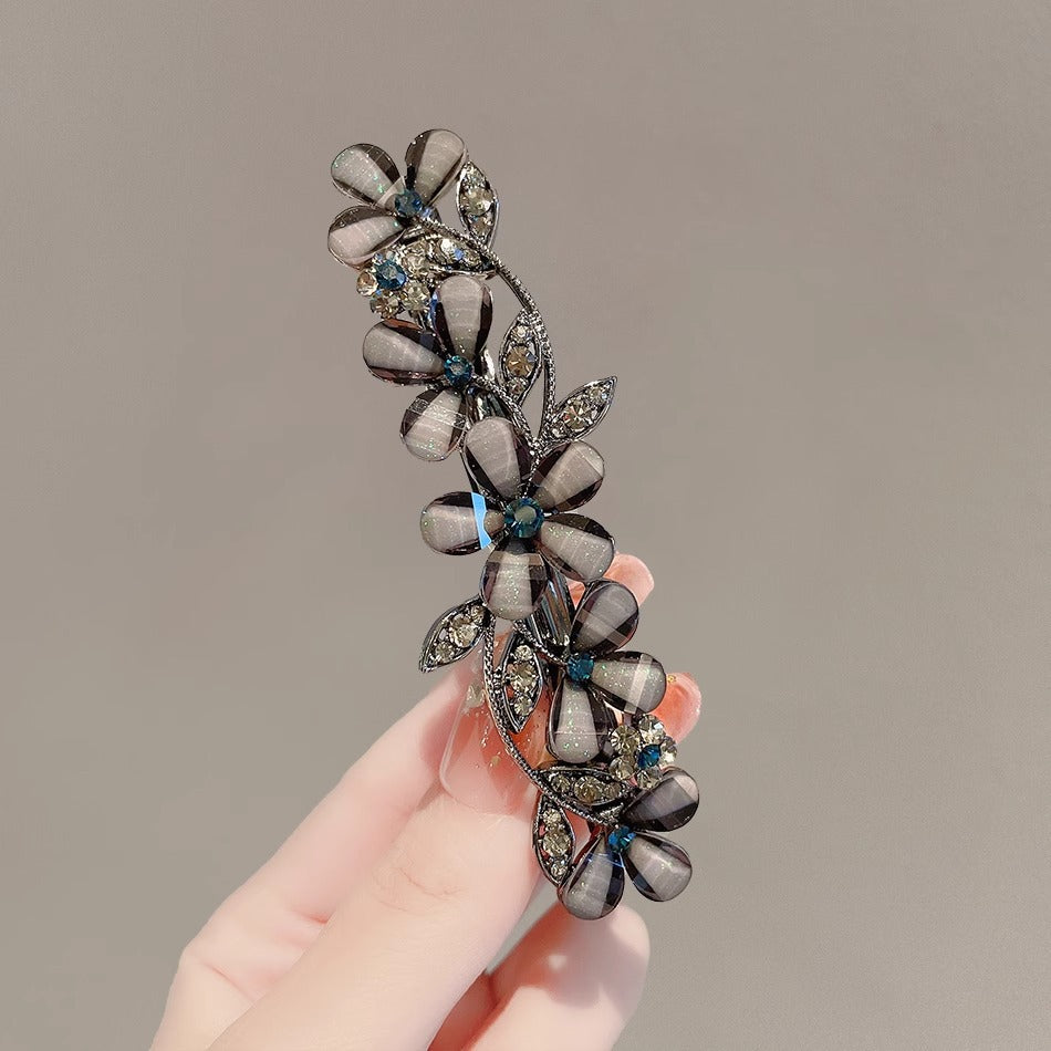 High-grade Black Rhinestone Colored Glaze Flower Spring Clip