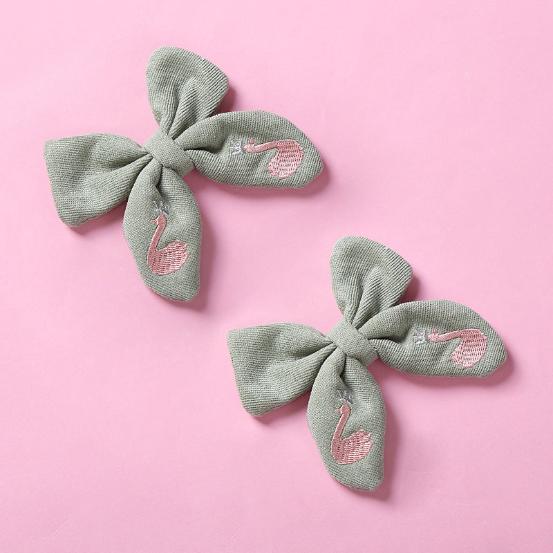 Beautifully Embroidered Cotton Children's Bow Hair Clip