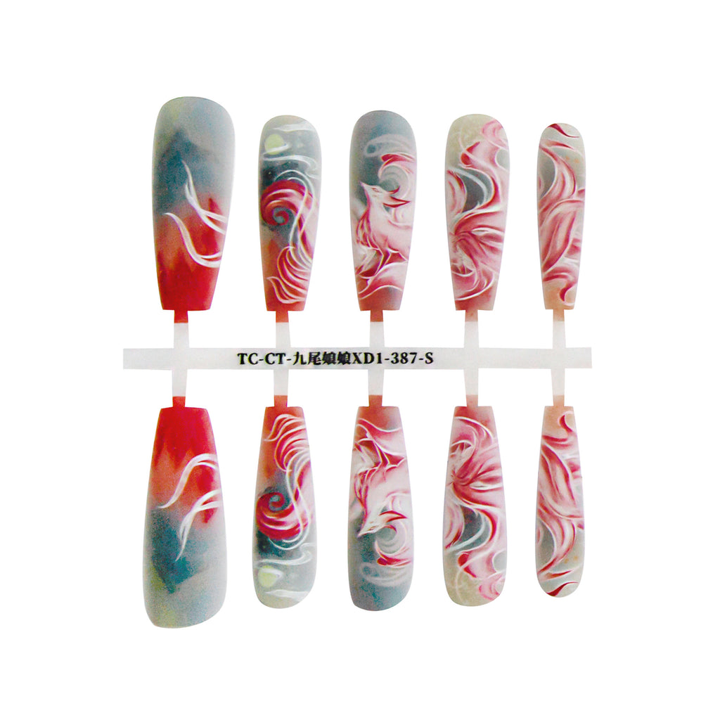 Press On Nails Nine-tail Lady Long Ladder Plated Crystal Suede Frosted Sealing Nail Art