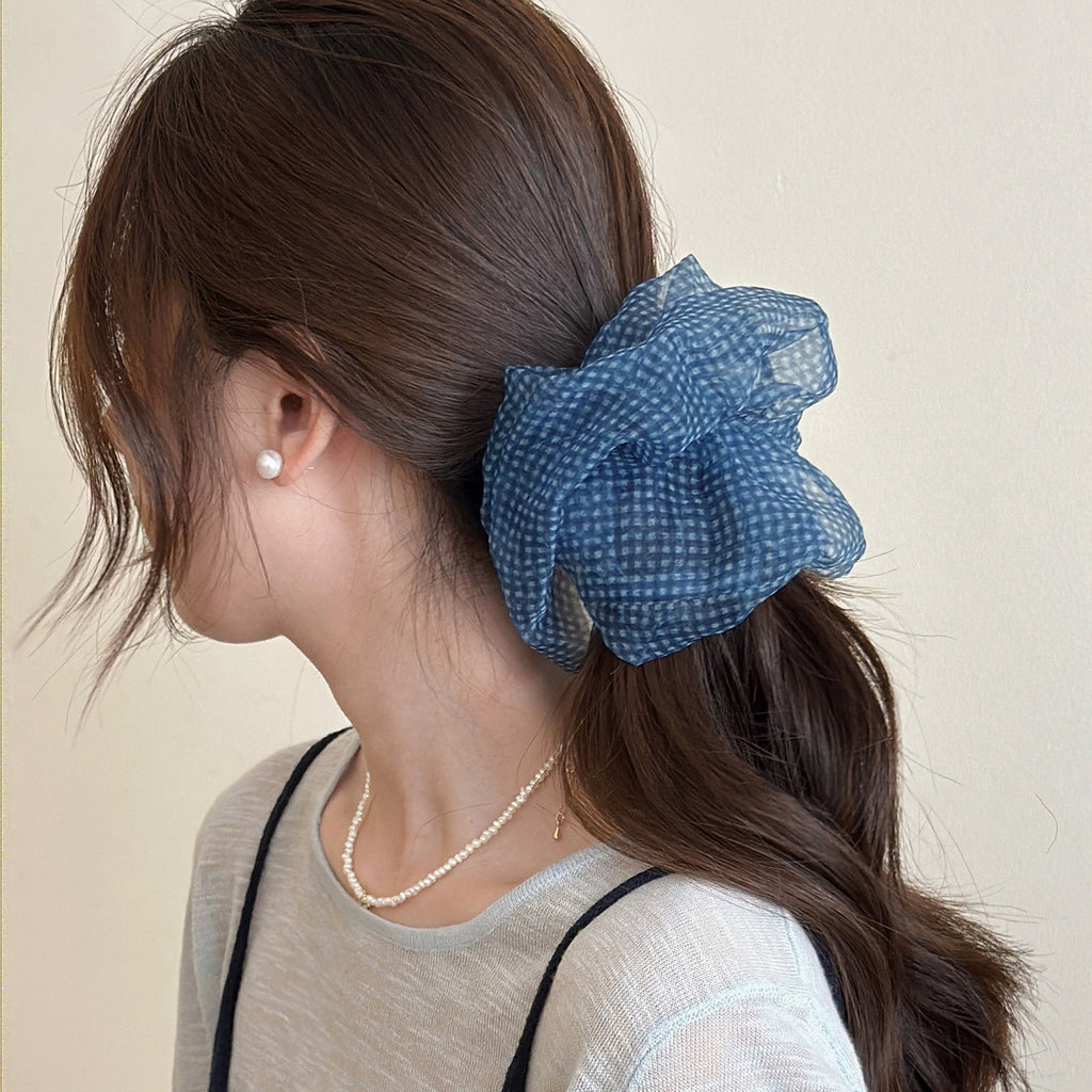 Tibetan Blue Grid Seersucker Back Head Shark Clip Fashion Hairpin