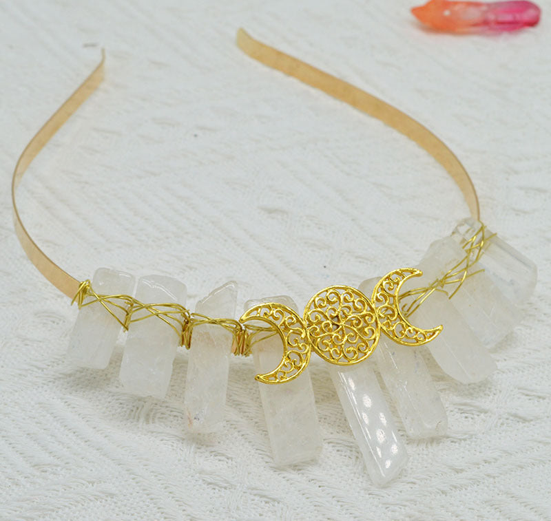 Natural Crystal Triple Golden Moon Headband