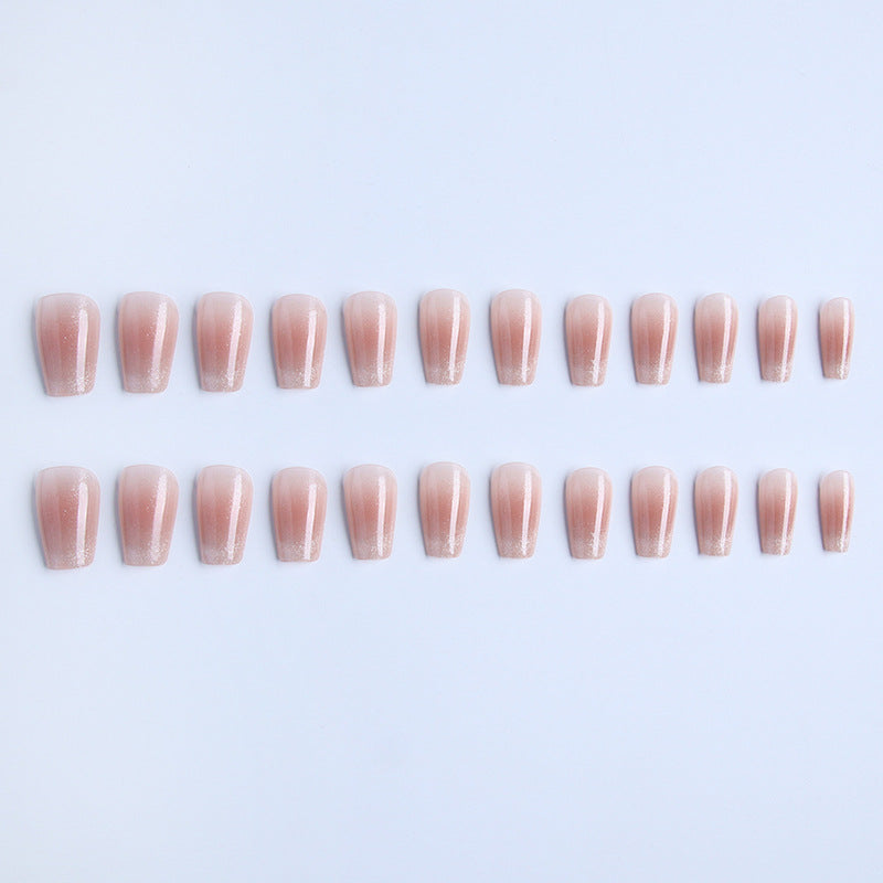 Wear Nail Short Blush French Cat Eye Handmade Manicure Wearable Nail Shaped Piece