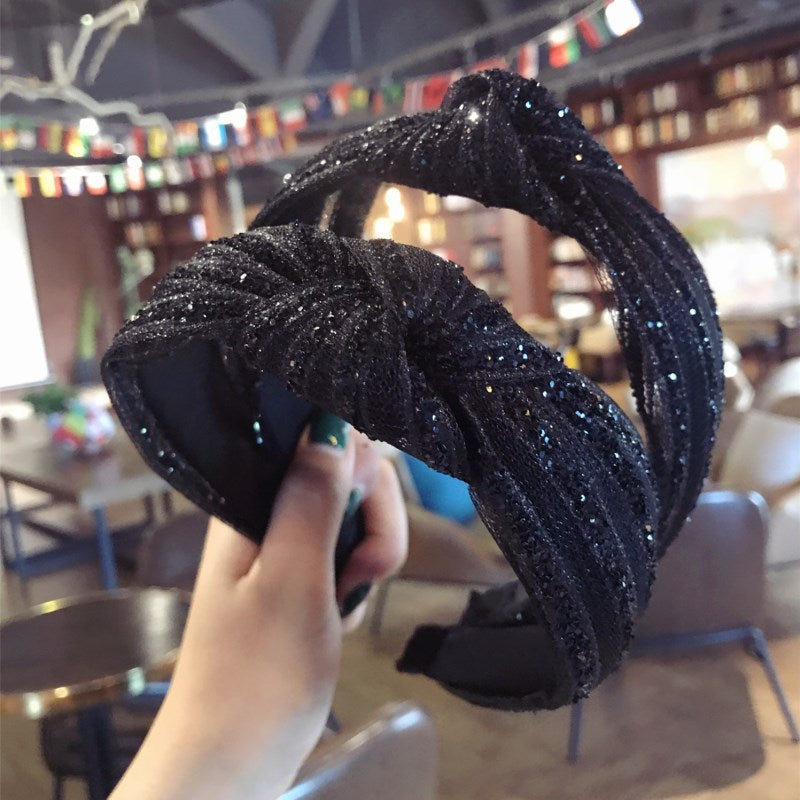 Hair Accessories Black Net Yarn with Diamonds Super Glitter Fabric Knotted