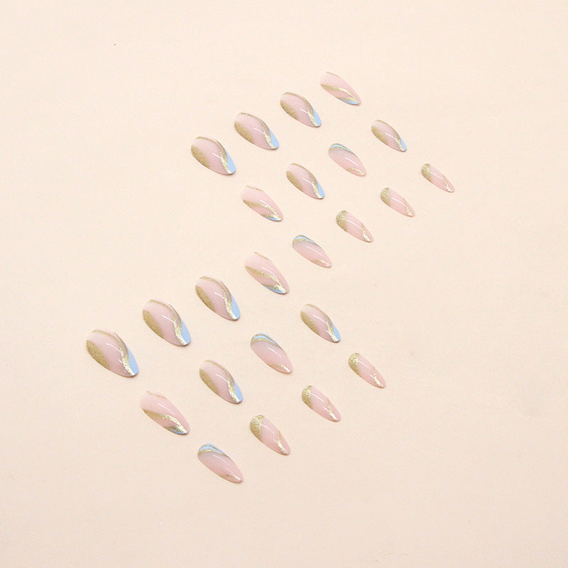 Blue Ripple Glitter Almond Wear Nail Tips