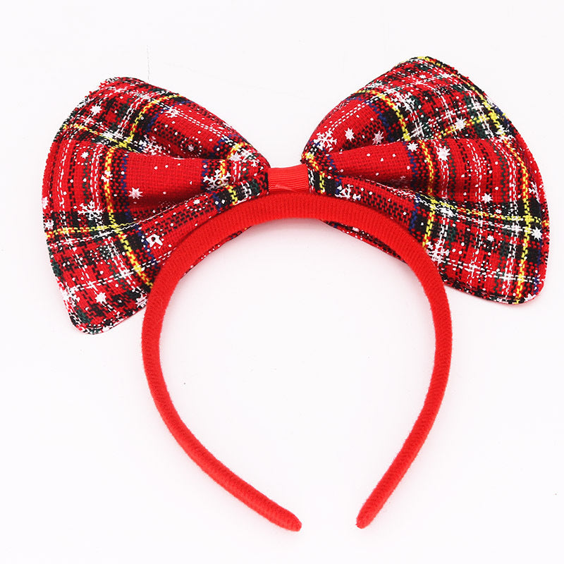 Children's Red And Green Plaids Big Knot Head Buckle Headband