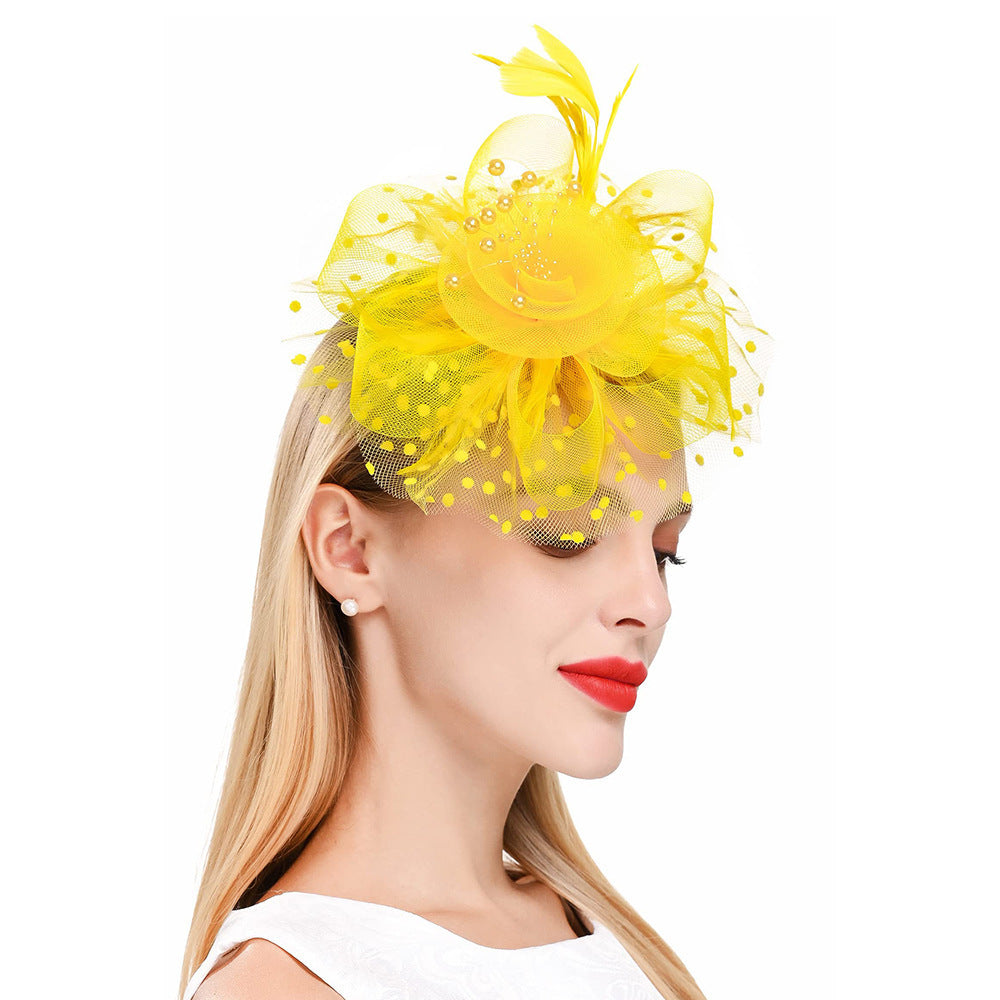 Feather Bride Hair Ornament Mesh Hat Combination Hairpin