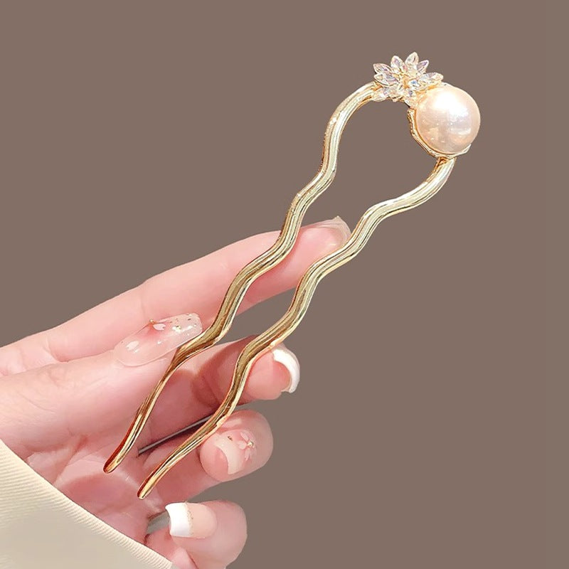 New Chinese Elegant Pearl Butterfly U-shaped Hair Pin Advanced Back Head Updo