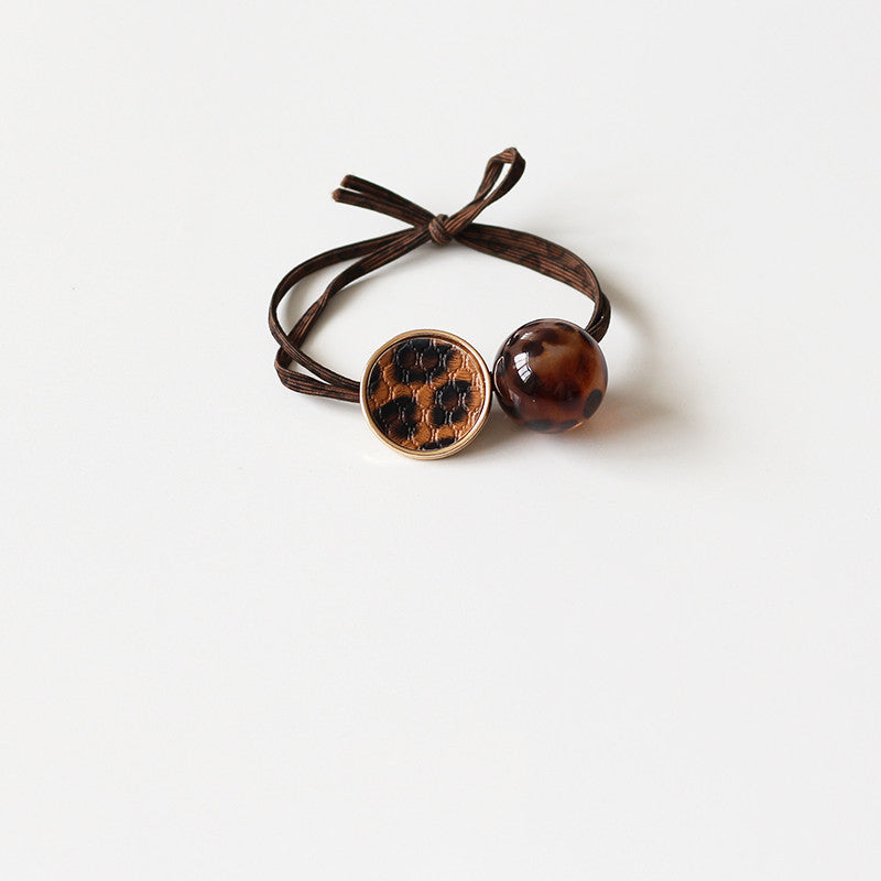 Leopard print round bead hair rope