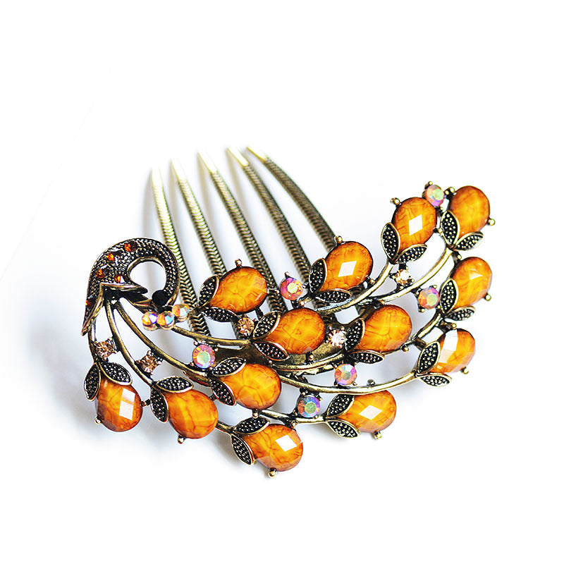 Peacock Rhinestone Metal Comb