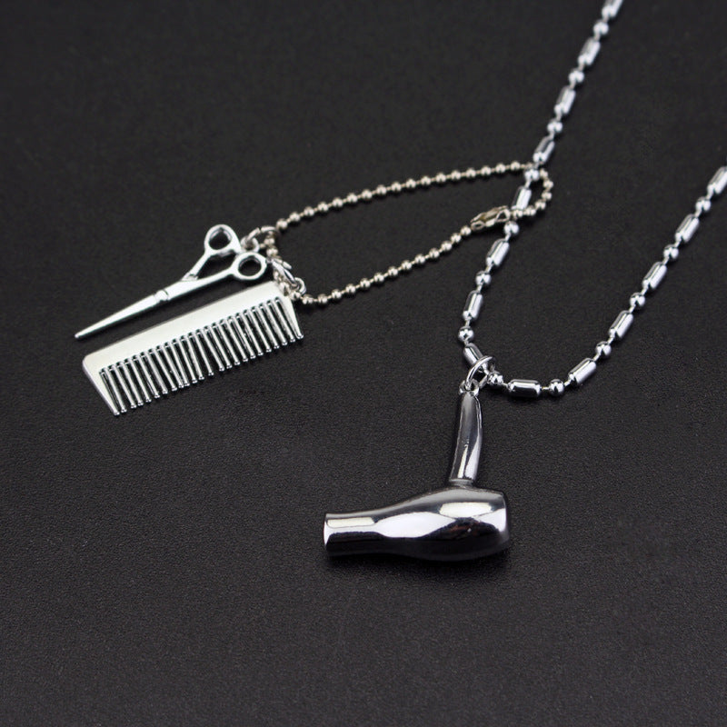Hair Dryer Scissors Comb Necklace Pendant Necklace