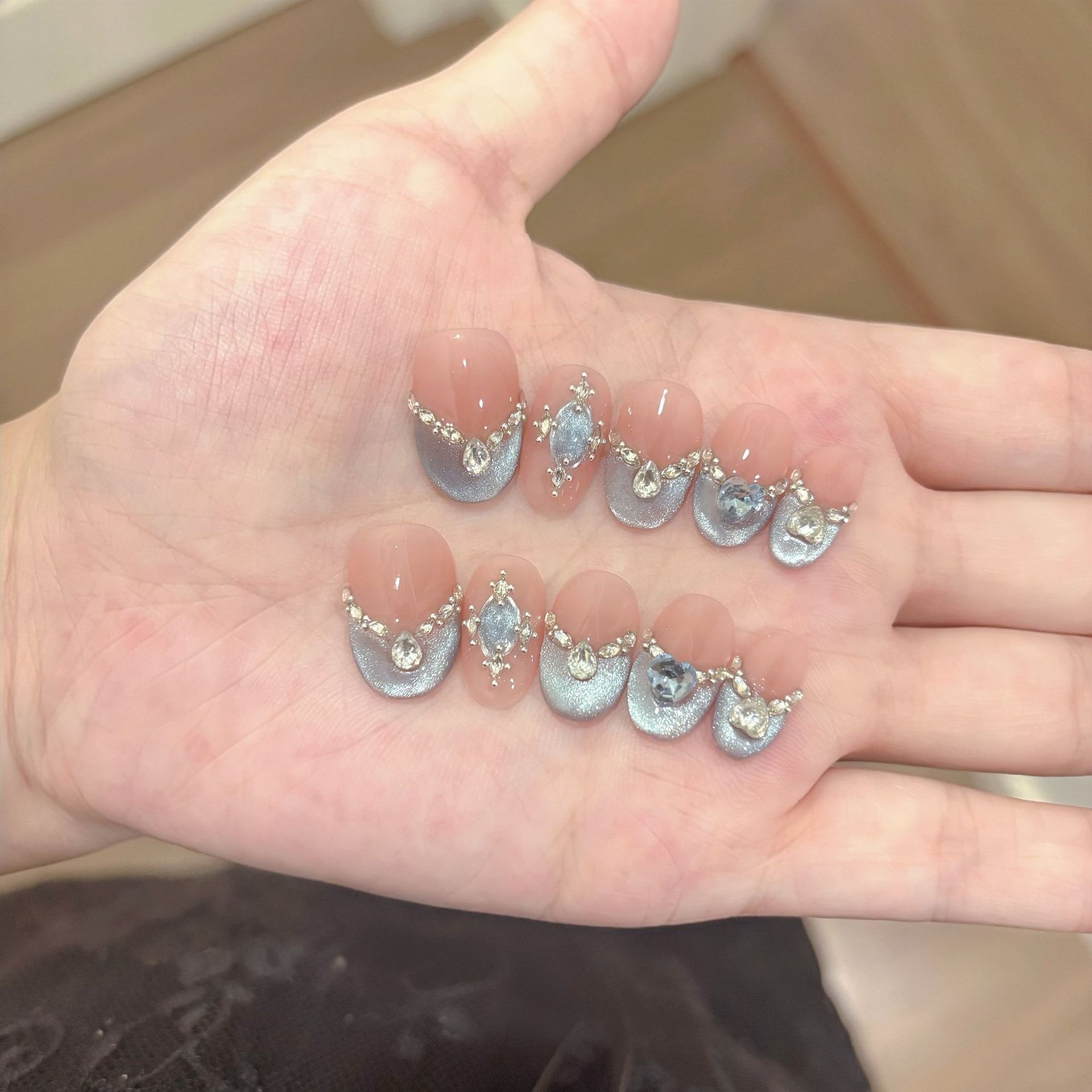 Ice-clear Handcrafted Blue Nail Art