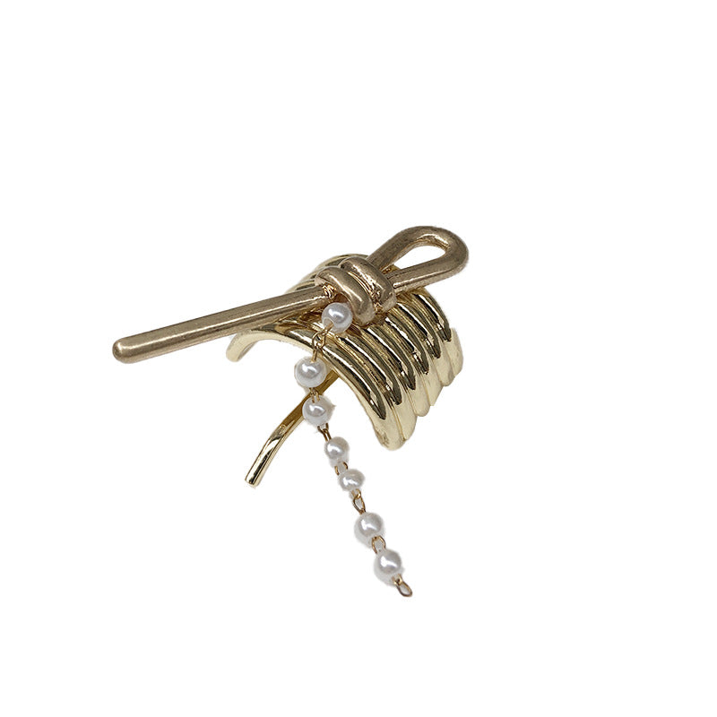 High Sense Pearl Chain Decorative Hair Hook Fashion Metal Low Ponytail Hairpin