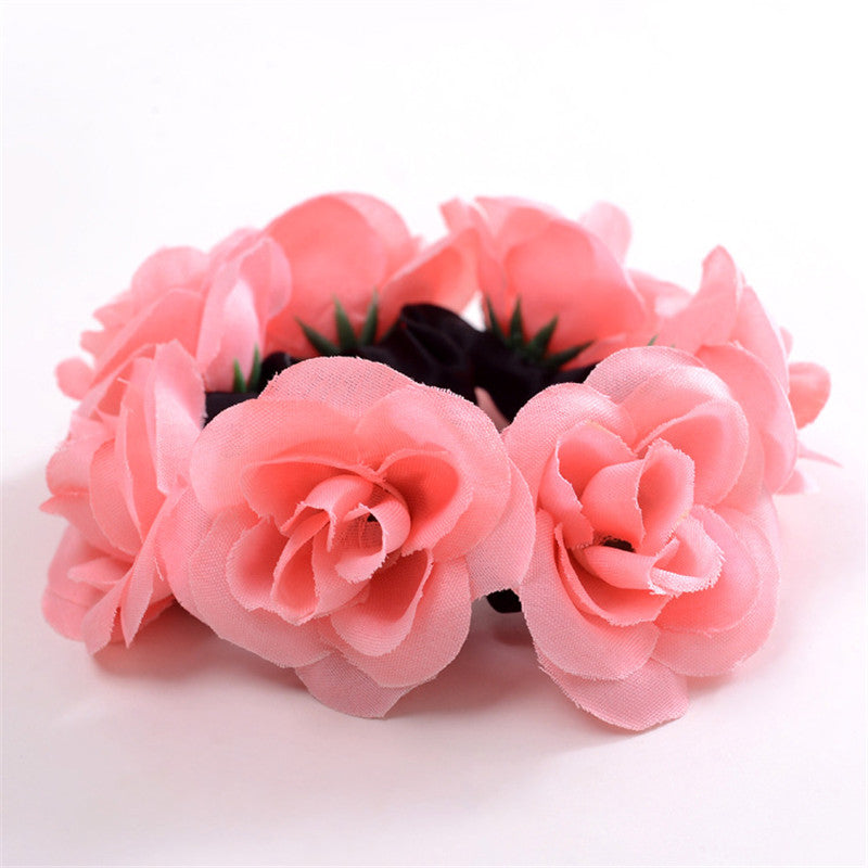 European And American Women's Simulation Fabric Rich Rose Hair Tie Hair Accessories
