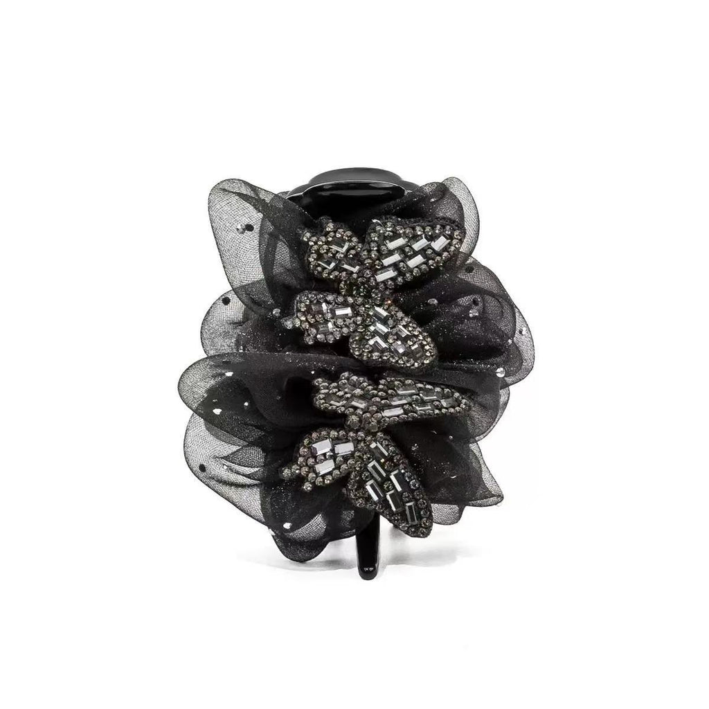 Double Butterfly Black Veil Bun Grip
