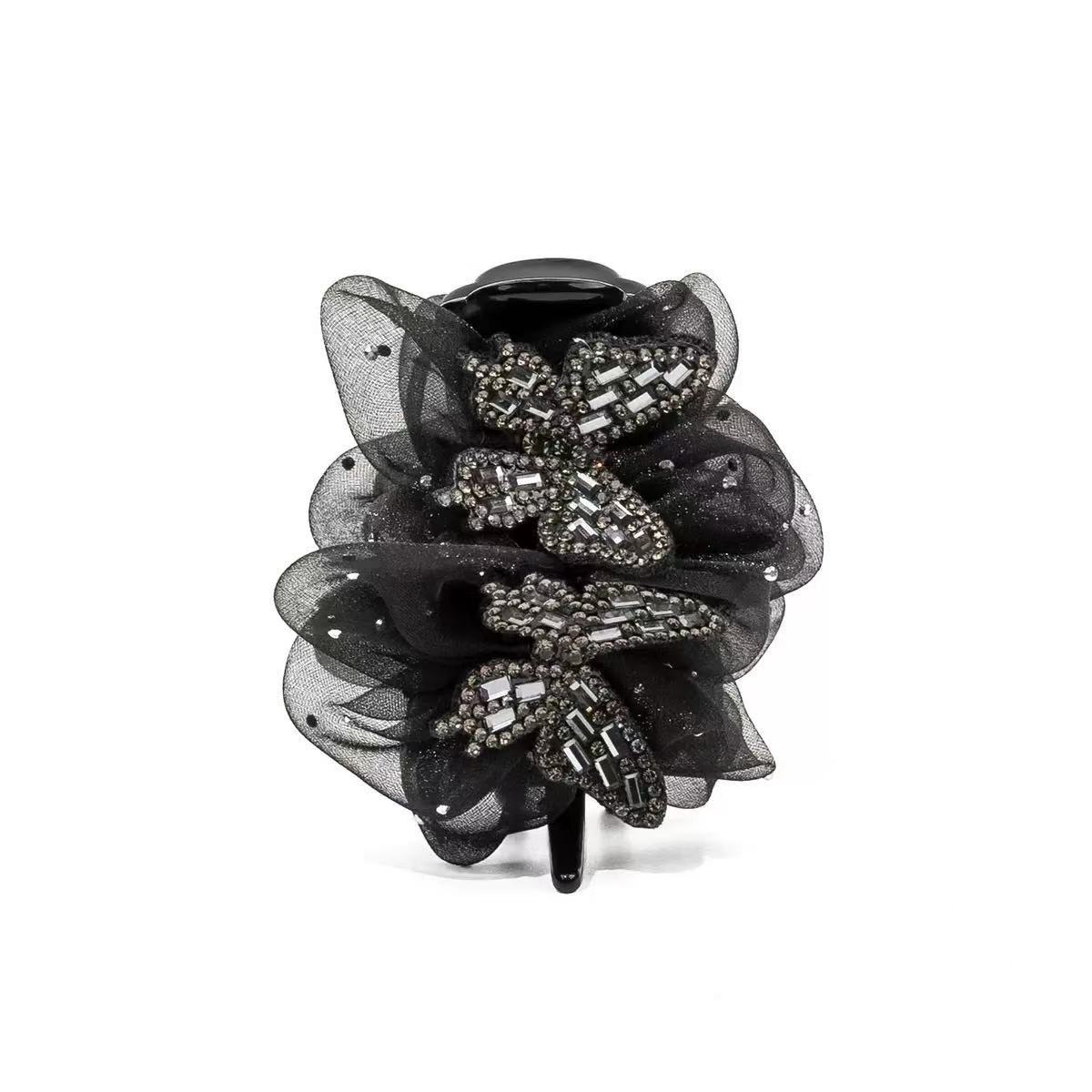 Double Butterfly Black Veil Bun Grip