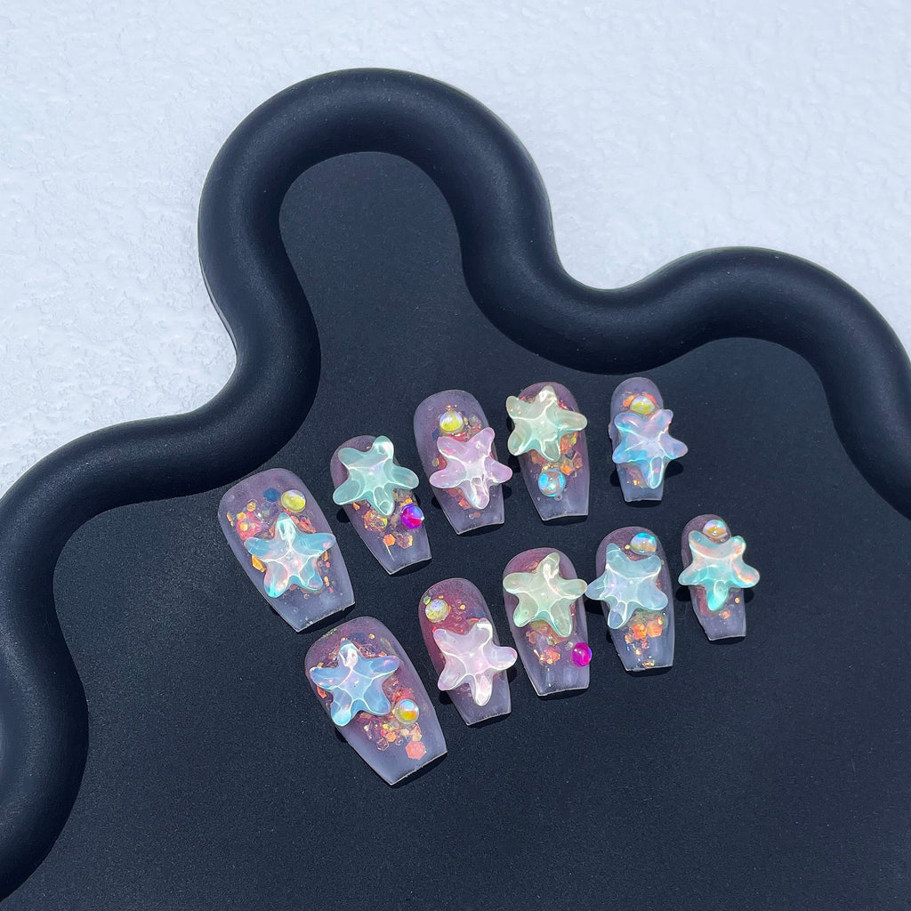 Summer Ice-permeable Hand-worn Mocha Water Ripple Starfish Simple Short Nail Stickers