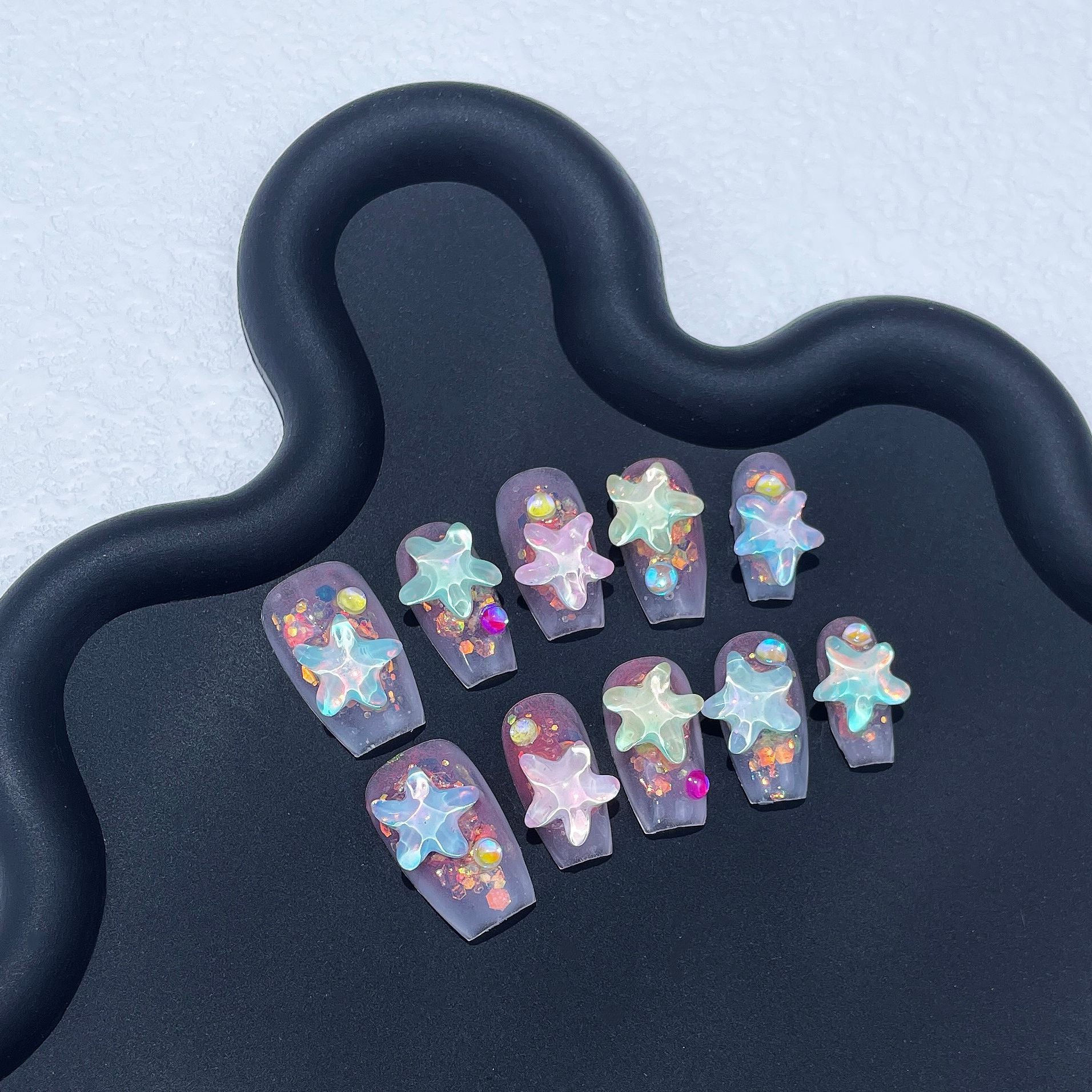 Summer Ice-permeable Hand-worn Mocha Water Ripple Starfish Simple Short Nail Stickers