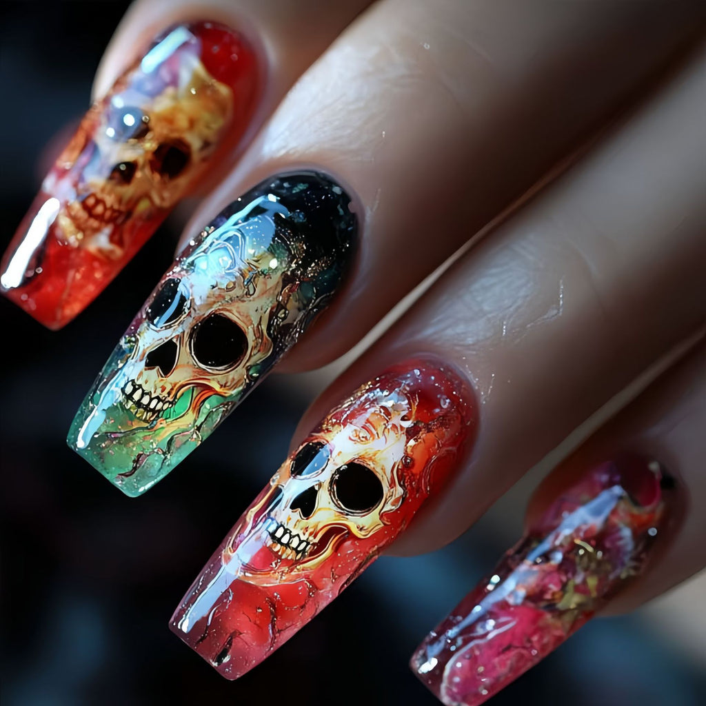 Halloween Multicolor Gradient Skull Pattern Nail Stickers