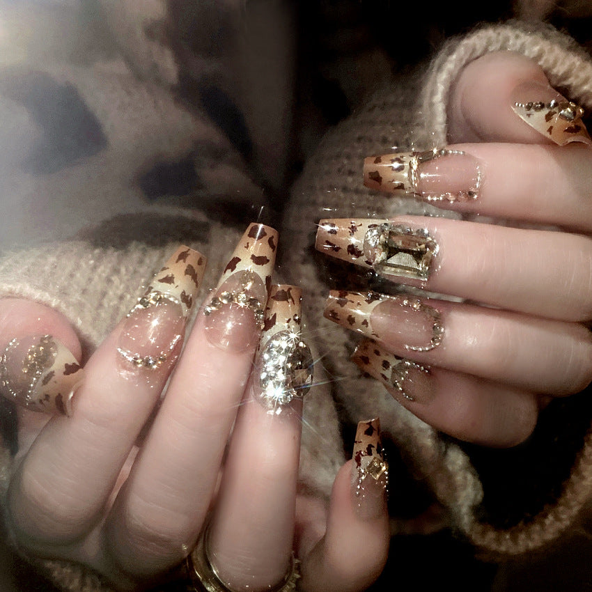 Leopard Print Stud For Autumn And Winter Wear Nail Finished Hot Girl Advanced Flash