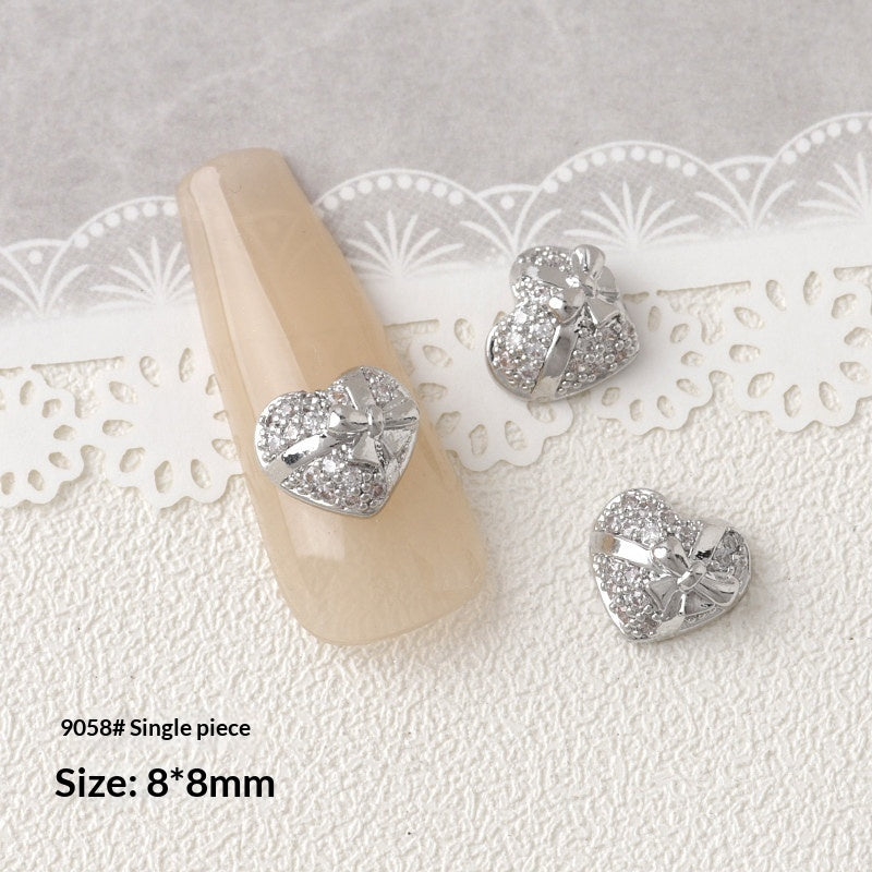 Silver Zircon Bow Nail Art Accessories