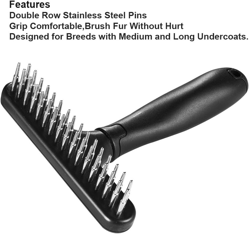 Pet Grooming Rake Double Row Pins Shedding And Dematting Undercoat Rake Comb For Dogs And Cats Safe Grooming Deshedding Brush Comb Out Mats Tangles Easily