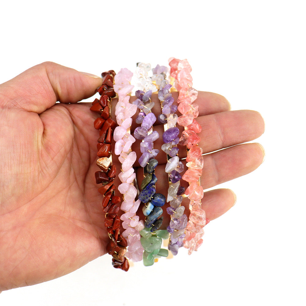 Winding Golden Double Row Natural Crystal Gravel Headband