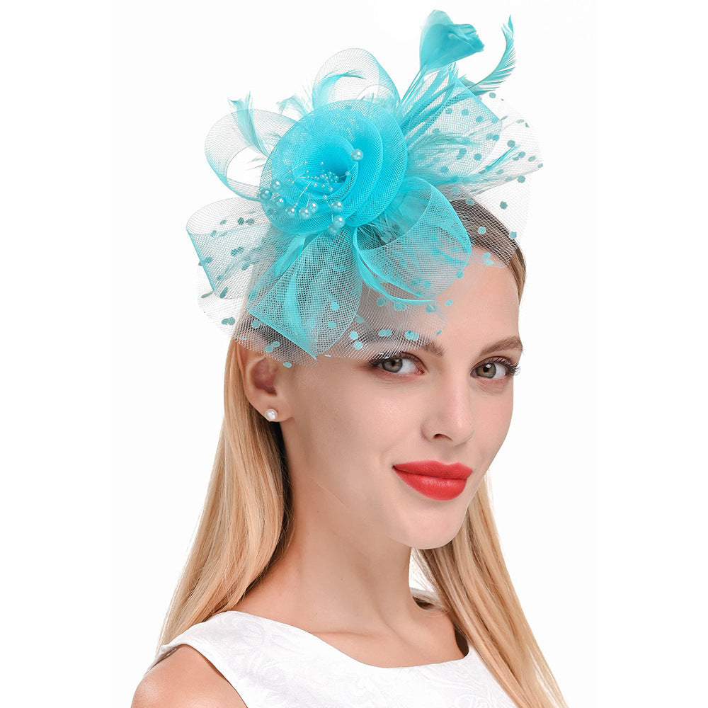 Feather Bride Hair Ornament Mesh Hat Combination Hairpin