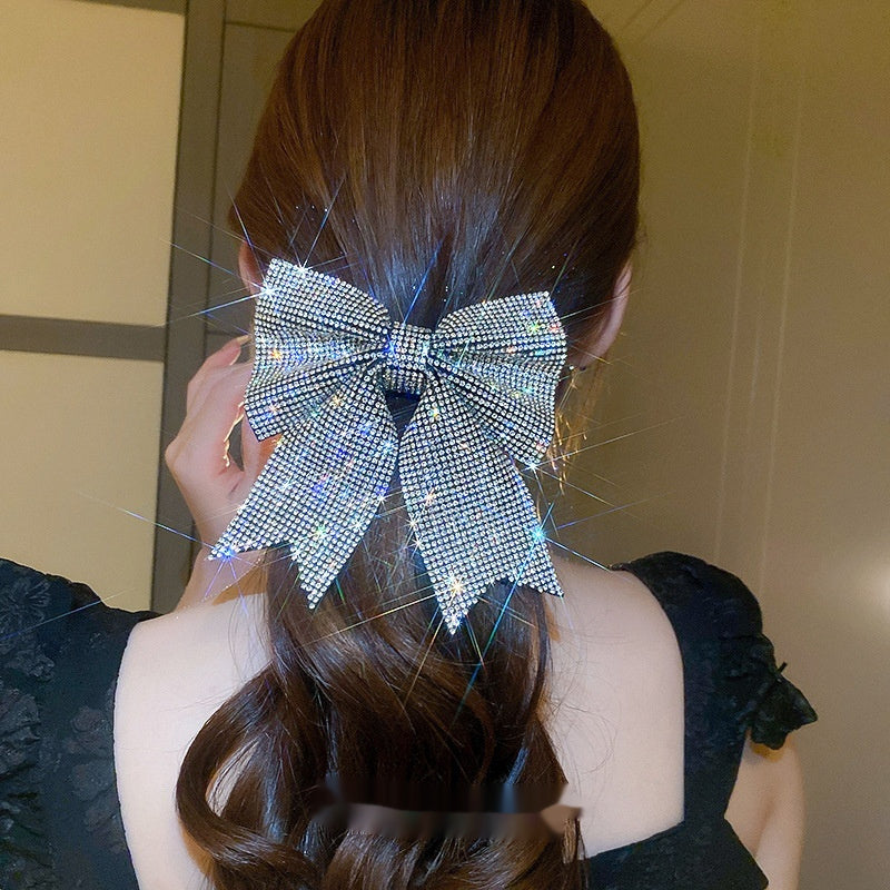 Super Fairy Full Diamond Bow Spring Clip Hairpin