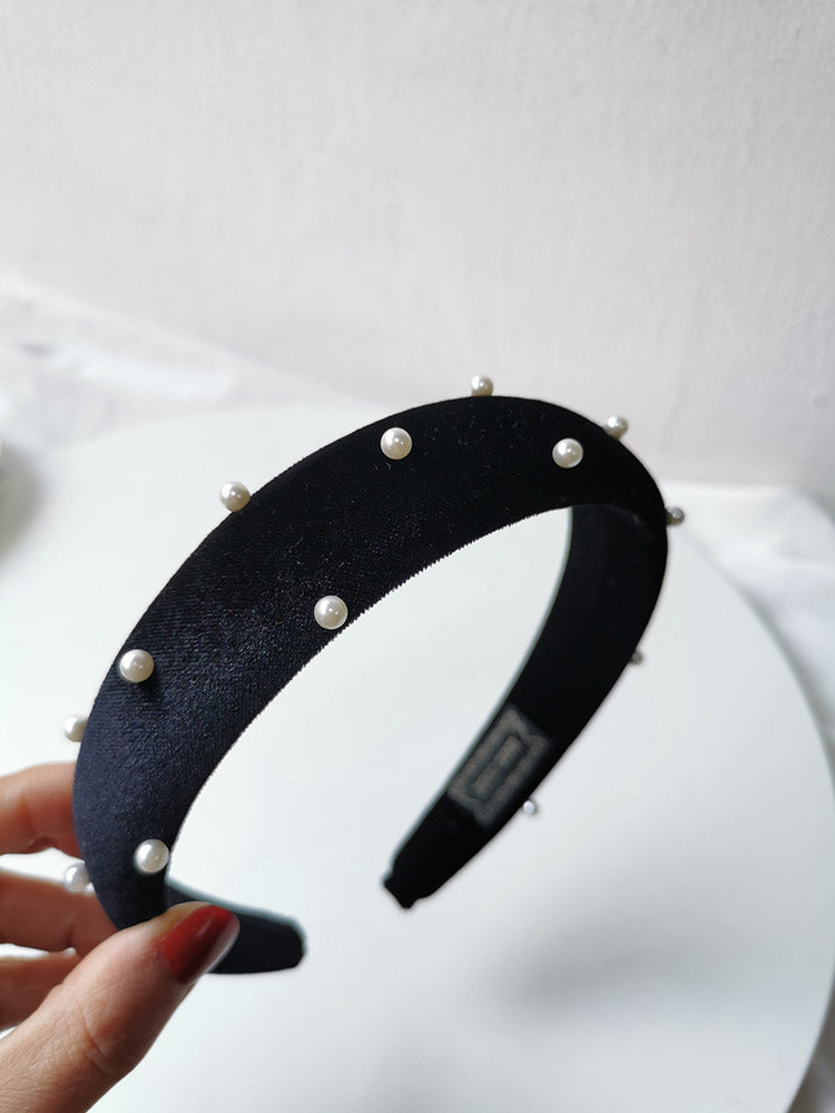 Black Velvet Pearl Sponge Headband