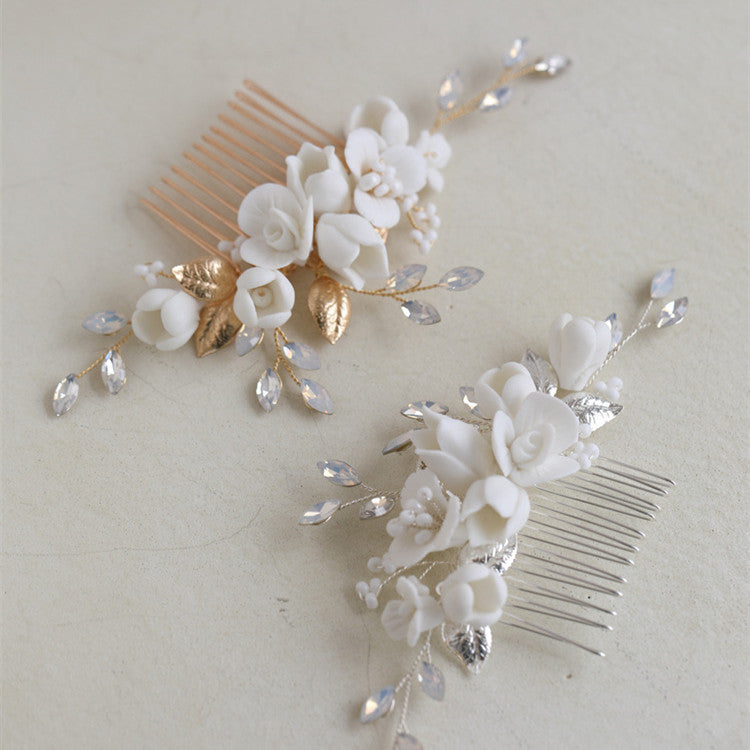 Ceramic Flower Hair Comb Protein Diamond Handmade Jewelry