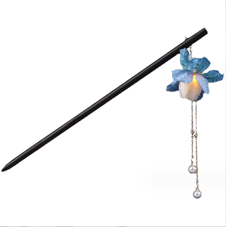 Ancient-style Tassel Hairpin Glowing Lantern Silk Flowers