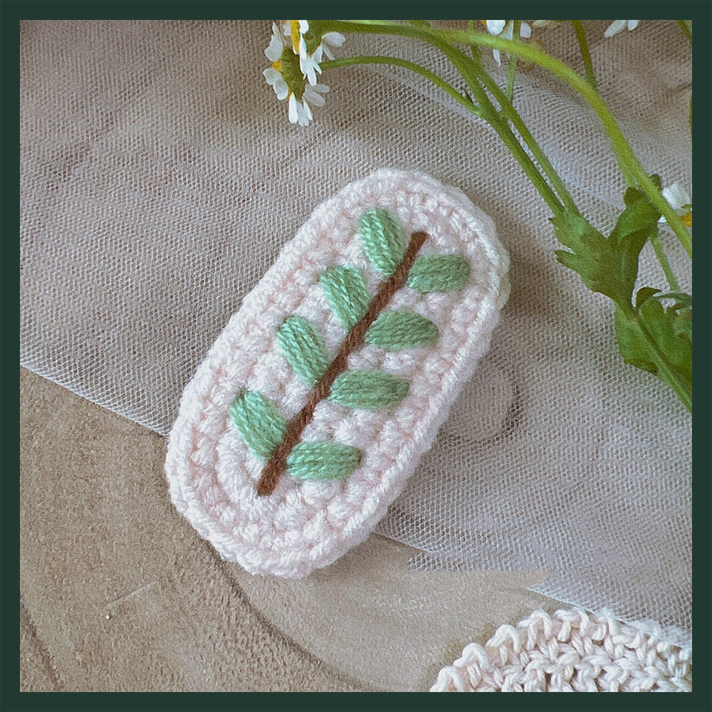 Hand Crocheted Yarn Weaving Vintage Embroidery Barrette