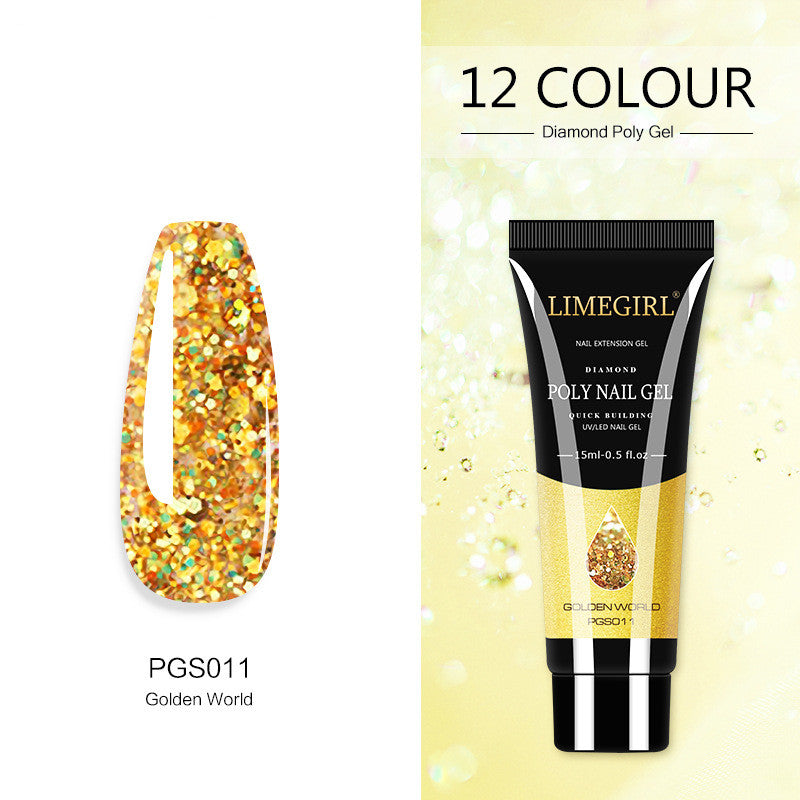 LimegGirl 12 Color Nail Art Glitter Powder Extension Gel Nail Art Sequin Extension Gel Painless