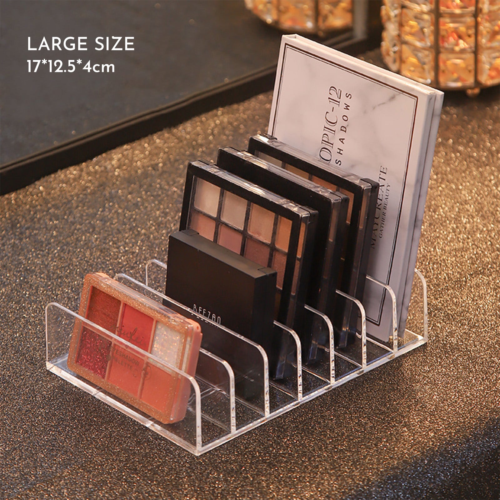 Beezan Acrylic Eyeshadow Palette Organizer - 7-Section Cosmetic Storage Box For Makeup, Sunglasses & Blush Kits 2 Sizes, Clear