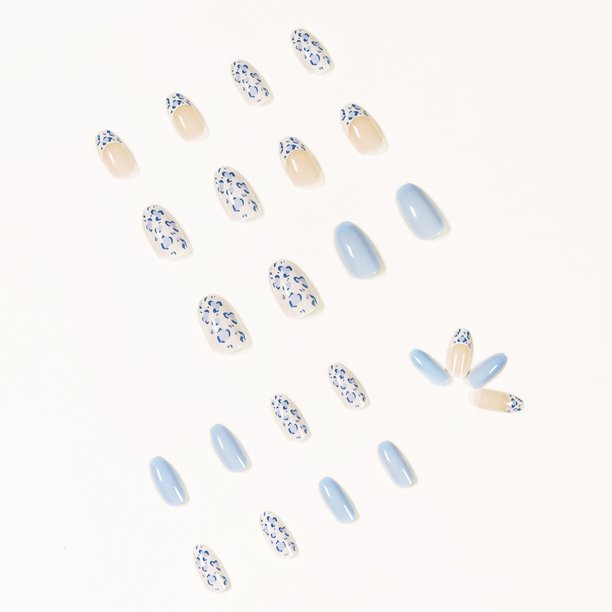 Cream White Baby Blue Short Ballet Fake Nail Patch