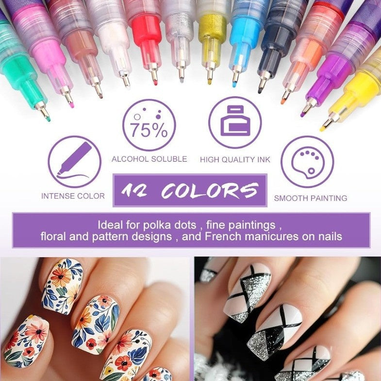 Doodle Nail Art Pen 12-color Liner Paint Brush Nail