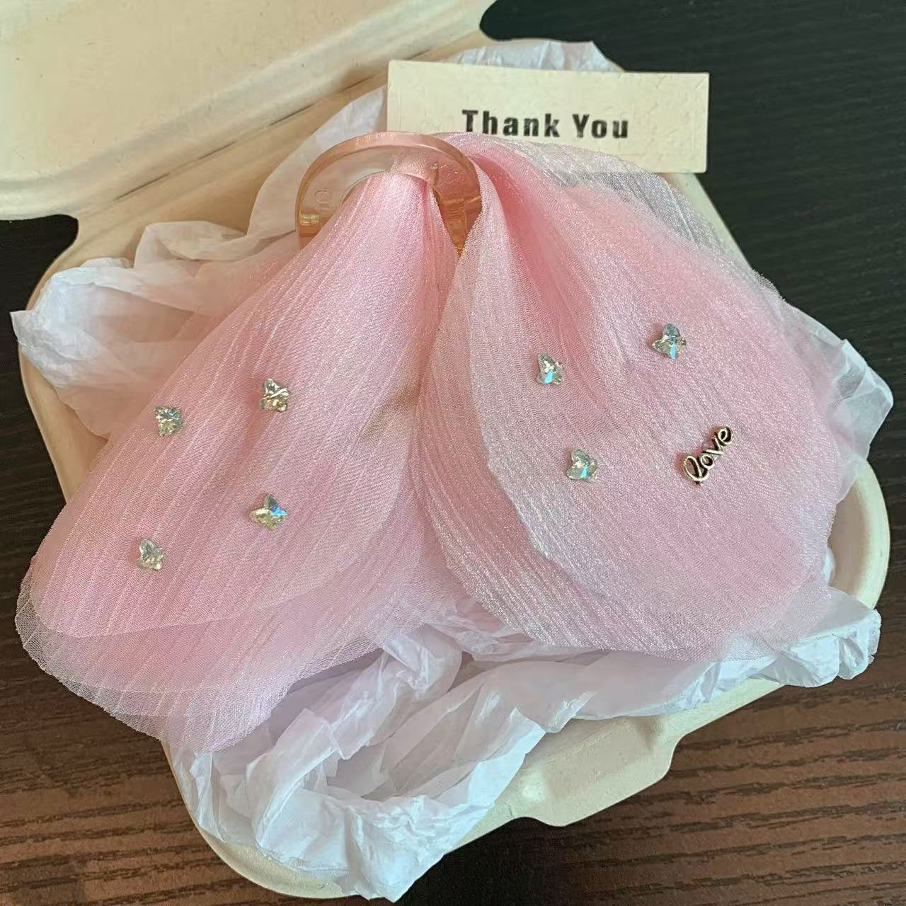 New Tulle Butterfly High-grade Headdress Barrettes Women's French Retro Simple Mesh Solid Color French Super Fairy Grip