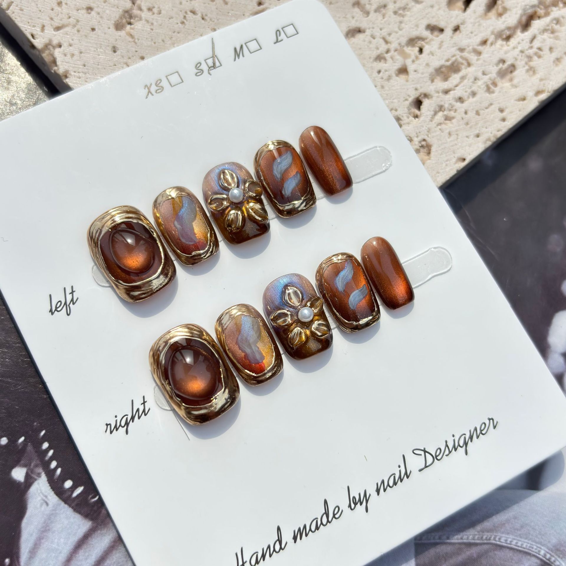Handmade Floral Rose Gold Nail Art