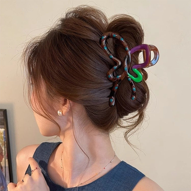Sophisticated Contrasting Color Polka-Dot Bow Hair Clip For Women