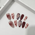 Blooming Hand-painted Three-dimensional Carved White High-grade Mid-length Manicure Wear Nail