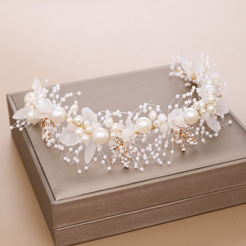 Children's Fashion Pearl Flower Golden Leaf Headdress