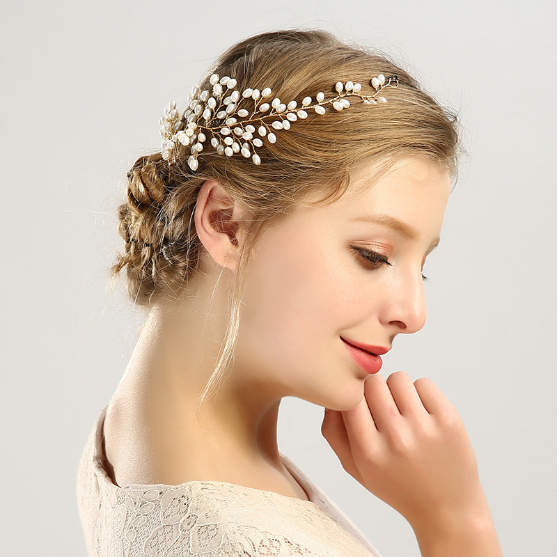 Photography Headgear Copper Wire Pearl Hair Comb Handmade