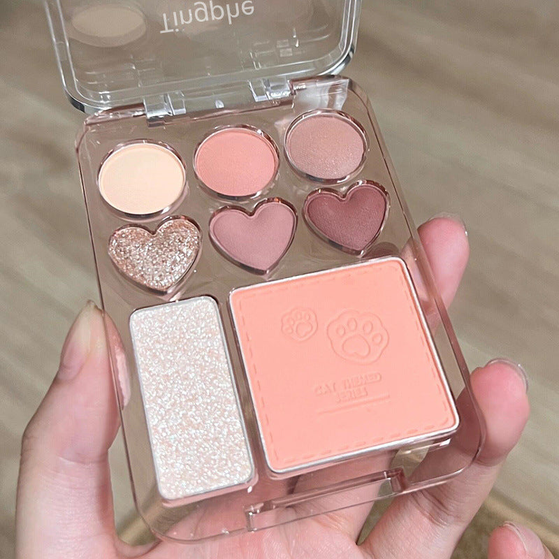 Tingphe Heart Eye Shadow Plate Beads Matte Blush Highlight Integrated