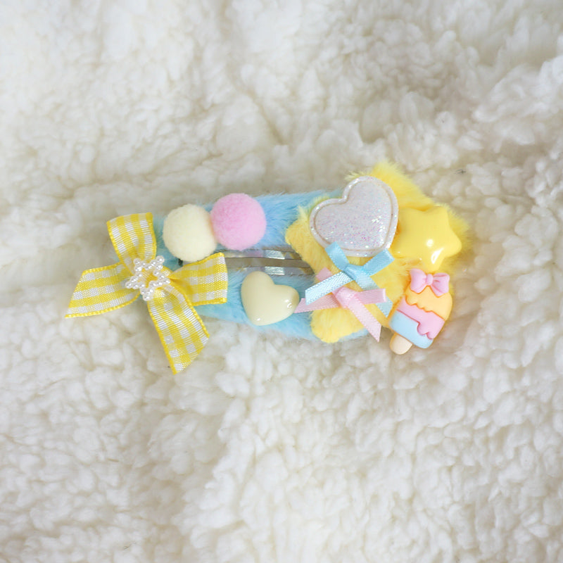 Cute Yellow Blue Plush XINGX Hairpin Headdress Lolita Bow