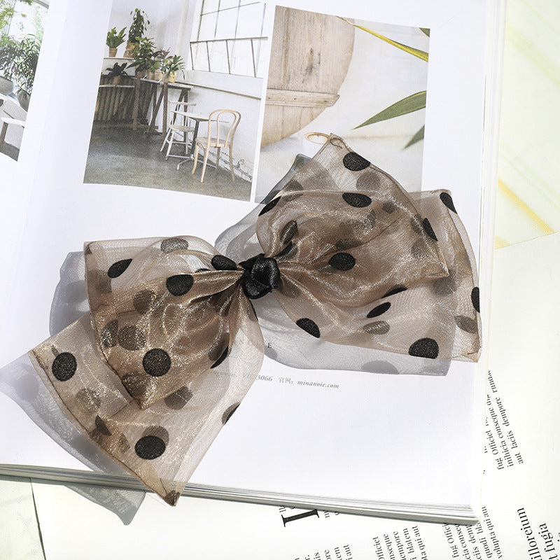 Polka Dot Mesh Bow Hairpin Spring Clip