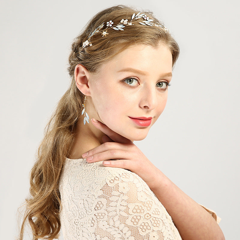 Golden flower crystal headband headdress