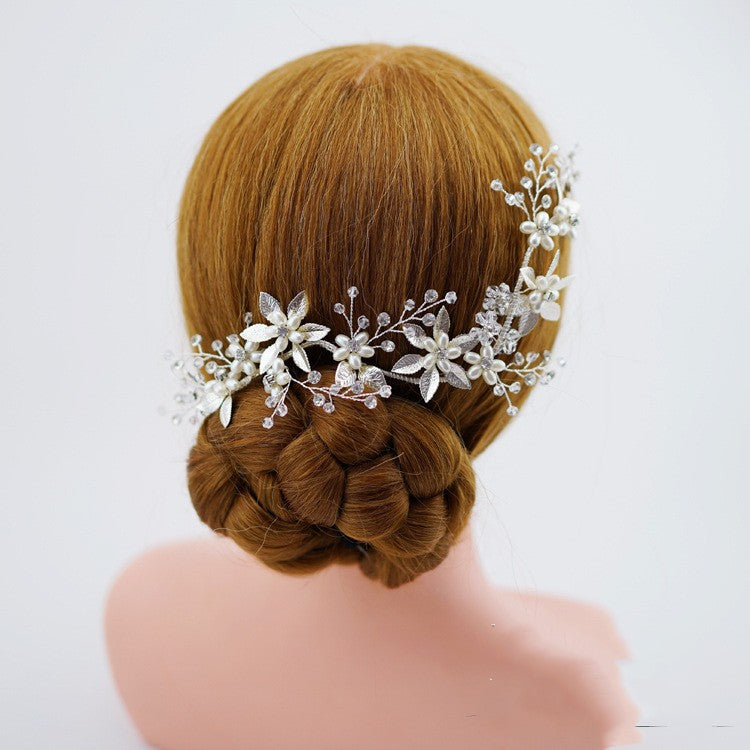 European And American Silver Imitation Pearl Headband Wedding Accessories