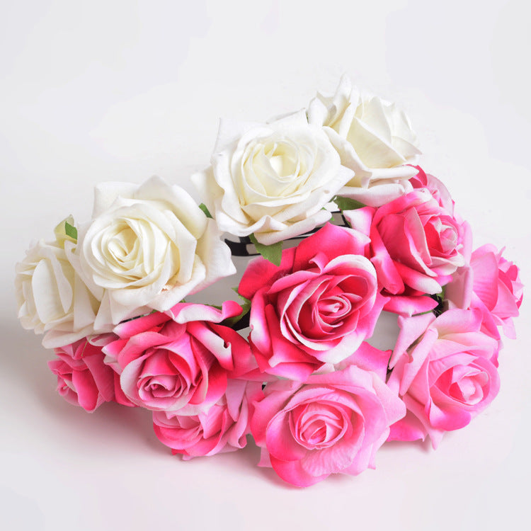 New velvet simulation rose flower wreath headband seaside holiday shooting hair accessories