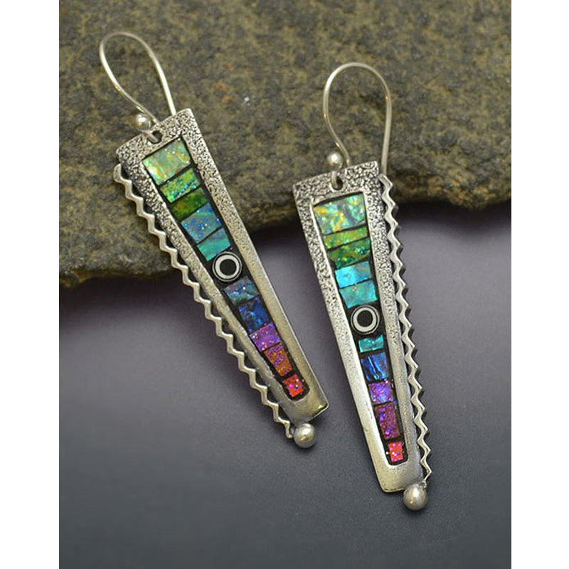 Retro Long Comb Tooth Abstract Rainbow Earrings European And American Fashion Zigzag Resin Earrings
