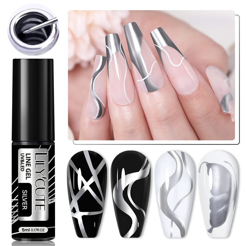 Lilycute Metal Painted Cable Gel Nail Polish Nail Art Cable Adhesive Hoy Side Silver Phototherapy Metalic Glue